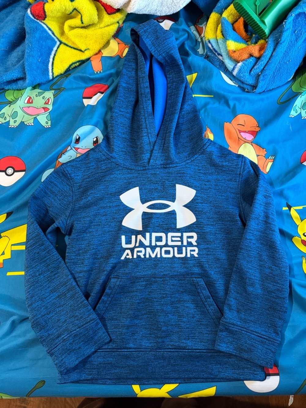 Under Armour Blue Heather Pullover Hoodie with White Logo